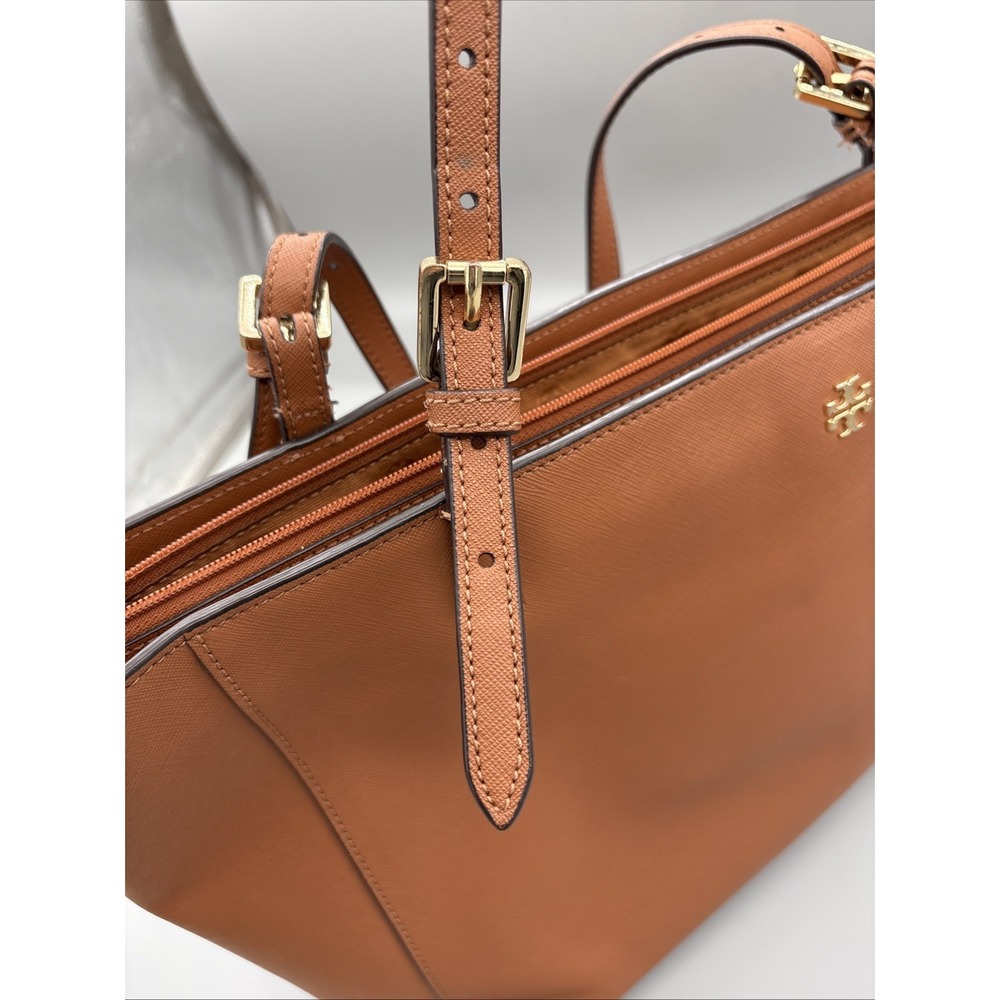 Tory Burch York Gold Buckle Saffiano Tan Leather Tote Brown Lg Carryall‎ HYS001 - Picture 16 of 16